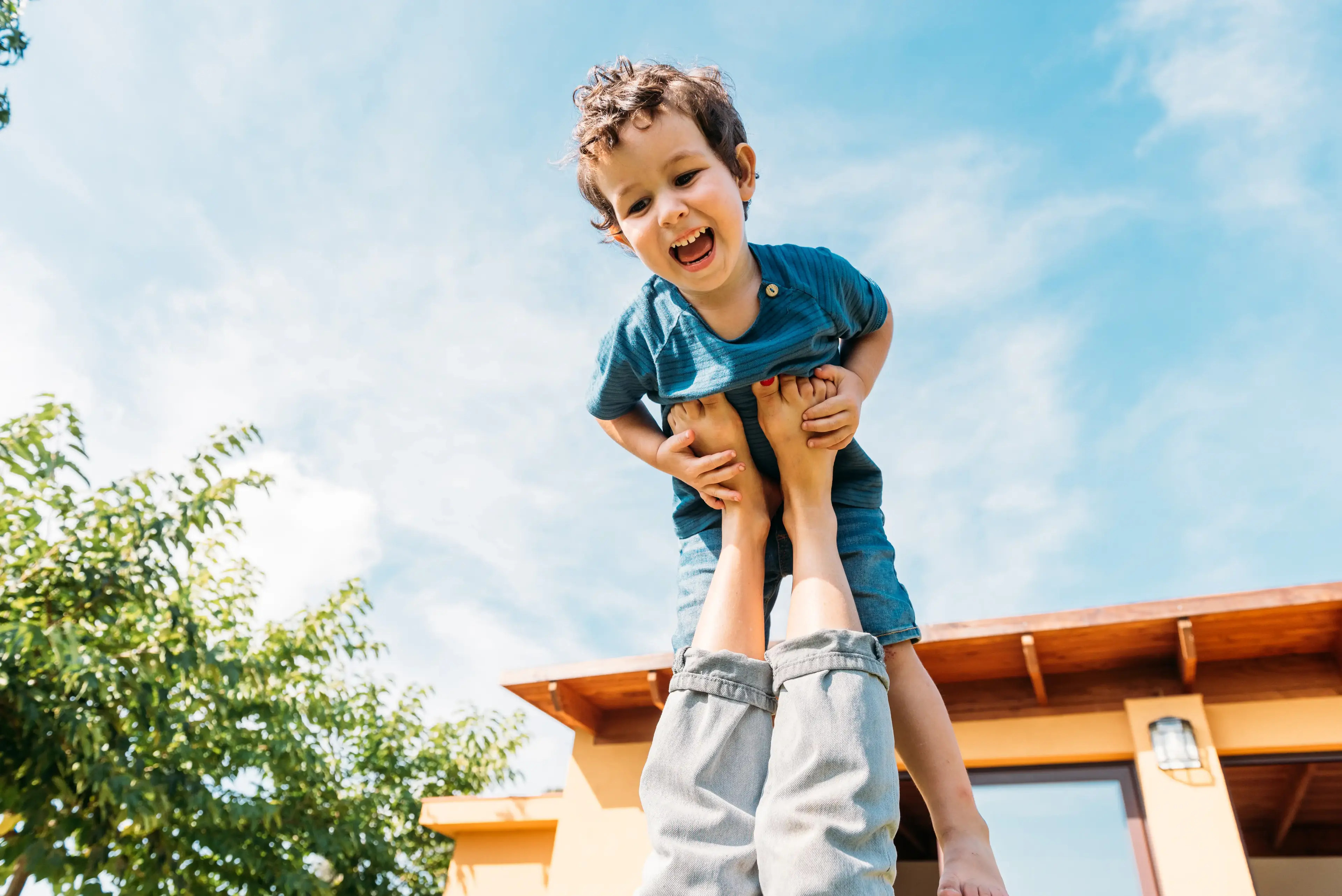Smiling child playing outdoors